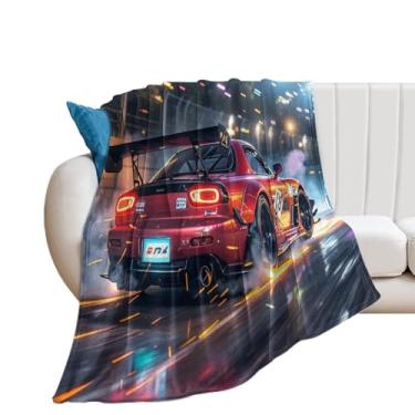 Imagem de HouLaiZhe Cobertor super macio flanela corrida JDM carro Rx7 esporte leve cobertor refrescante para sofá-cama cadeira sofá carro viagem ao ar livre leve quente 76,2 cm x 101,6 cm