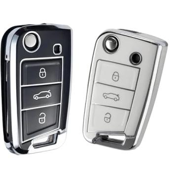 Imagem de Capinha Silicone Tpu Protetora Para Chave Volkswagen Jetta, T-Cross, Tera, Taos, Virtus, Nivus, Golf , Tiguan, Polo (KIT (BRANCA + PRETA))