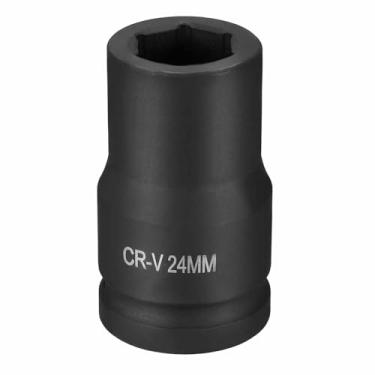 Imagem de HARFINGTON Soquete de impacto de 6 pontos 2,5 cm soquete métrico de 24 mm CR-V soquete sextavado de eixo de aço para reparo de porcas de eixo de máquina, preto