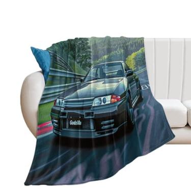 Imagem de HouLaiZhe Cobertor super macio de flanela pista esportiva JDM carro S15 alta velocidade leve cobertores refrescantes para sofá-cama cadeira sofá carro viagem ao ar livre leve quente 178 cm x 203 cm