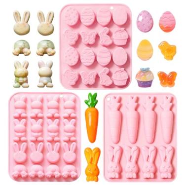 Imagem de Conjunto de moldes de silicone de Páscoa, design de cesta de cruz de ovo de coelho rosa, suprimentos de artesanato e pastelaria, ferramentas decorativas para fazer chocolate doce (rosa (QY348))