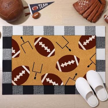 Imagem de Tinideya 2 peças de tapete de porta de futebol de boas-vindas antiderrapante tapetes de coco capachos para o dia do jogo fãs de esportes decoração de entrada da varanda da frente