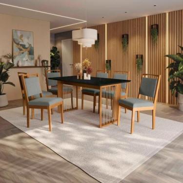 Imagem de Conjunto Sala de Jantar Lina em Madeira Maciça 6 Cadeiras Boucle Cinza