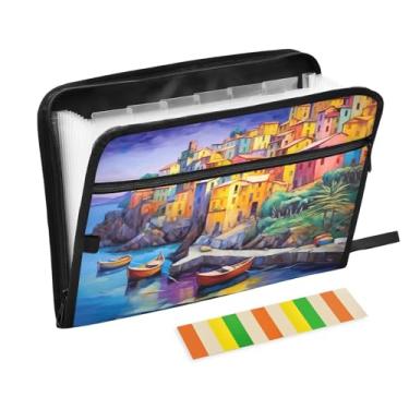 Imagem de Wassud Pitoresco Village Organizador de arquivos sanfonado com 13 bolsos com abas e adesivos, organizador de pastas de documentos de recibo de papel tamanho carta A4 para viagens de escritório