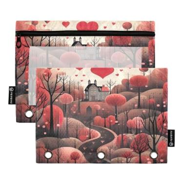 Imagem de Wassud Pacote com 2 pastas de fichário com estampa de árvores altas e coração, pastas de bolso com 3 furos, organizador de fichários para casa, escritório