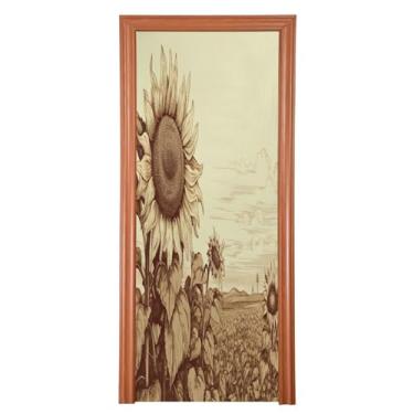 Imagem de Wassud Capa para porta, decoração de campo de girassol grande, 96 x 98 polegadas, faixa elástica para porta interna para varanda e porta da frente