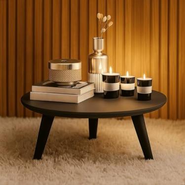 Imagem de Mesa de centro redonda em PVC estilo retrô com pés em formato de fuso, ideal para decoração de salas de estar modernas(Cinza/Preto)