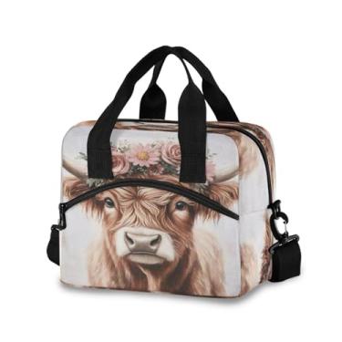 Imagem de Burbuja Highland Cow Lancheira isolada para mulheres e homens, lancheira portátil com alça de ombro removível, lancheira para viagem, piquenique, escritório, trabalho