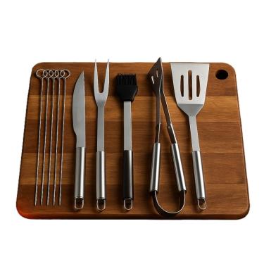 Imagem de Kit Churrasqueiro Profissional Conjunto de 9 PeçAs Kit Churrasco Inox Completo Com Caixa de Armazenamento Adequado para Churrascos, Viagens e OcasiõEs Semelhantes