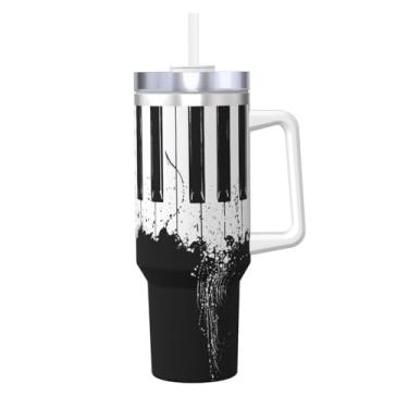 Imagem de Piano impressão isolada aço inoxidável quente/frio xícara de café 1,134 g Ice Bully com alça