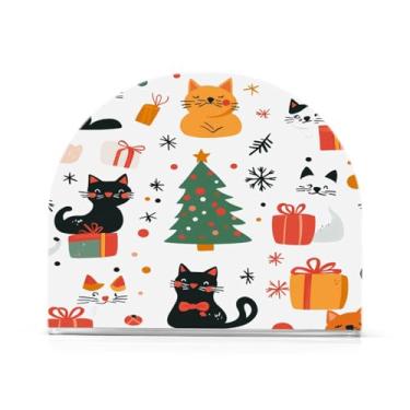 Imagem de Qilmy Lindo suporte de guardanapo de gato de Natal para mesas, porta-guardanapos de papel de acrílico elegante, dispensador de papel de seda independente moderno para jantar, sala de estar, festa202