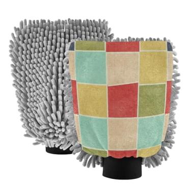Imagem de STAYTOP Luvas de lavagem de carro de malha colorida, 2 peças, luvas de microfibra de chenille, sem arranhões, panos de esponja de lavagem ultra absorventes para carros, limpeza doméstica - L