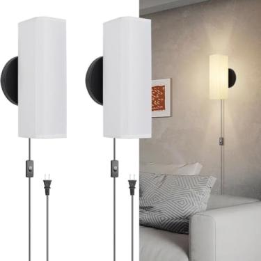 Imagem de 2 luminárias de parede LED com plugue e interruptor, luminária de parede vintage preta para ambientes internos, luminária de cabeceira com cabo G9, luminária de leitura de parede retrô indus