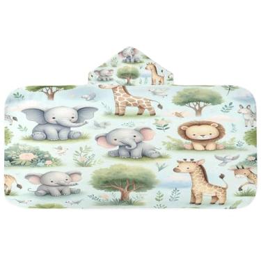 Imagem de Burbuja Toalha de banho com capuz Woodland Animals para crianças, toalha de praia de pelúcia macia absorvente para chá de meninas e meninos 3-10 anos, 61 x 127 cm