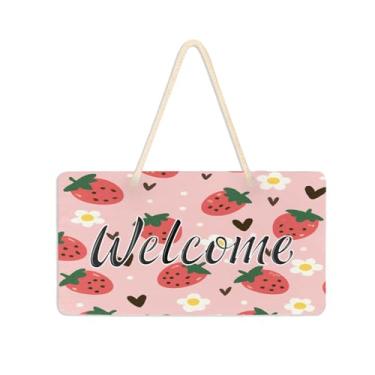 Imagem de Burbuja Placa de boas-vindas de morangos para porta da frente, placa de boas-vindas de PVC para decoração de férias de casa de fazenda, 15 x 28 cm