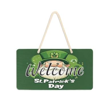 Imagem de Burbuja Placa de boas-vindas de gnomo de São Patrício para porta da frente, placa de boas-vindas de PVC para decoração de férias de casa de fazenda, 15 x 28 cm