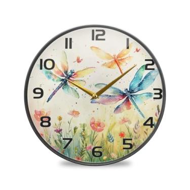Imagem de YETTASBIN Relógio de parede de acrílico Dragonfly - Silencioso, sem tique-taque, operado por bateria, relógio redondo decorativo criativo para cozinha, sala de estar, banheiro, decoração de escritório