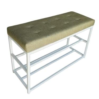 Imagem de Banco Sapateira 80cm Industrial Estofado Cores Decorativa Hall De Entrada Luxo sapateira hall de entrada para Hall de Entrada, Corredor ou Quarto(Estrutura Branca/Assento Verde)