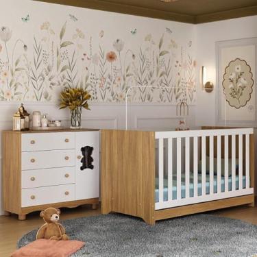 Imagem de Berço Americano 3 em 1 com Cômoda 1 Porta 4 Gavetas Ternura Multimóveis Mp4726 Madeirado/branco
