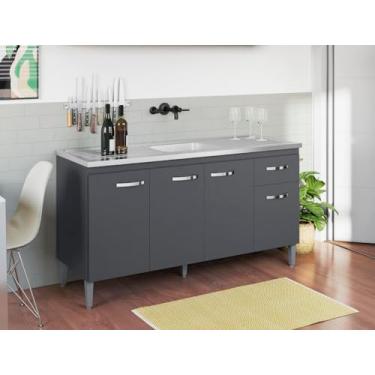 Imagem de Balcão Armário de Cozinha Gabriela 150cm Cinza S/Tampo 4 Portas 1 Gaveta