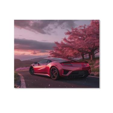 Imagem de HouLaiZhe Flores de cerejeira carro Nsx lindos pôsteres tela estética decoração de quarto pintura de parede impressões de sala de galeria decoração de parede para quarto sala de estar escritório 08 x