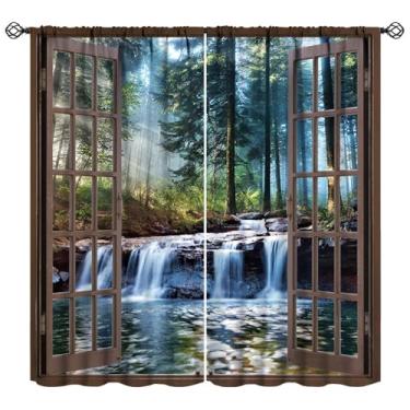 Imagem de YCness Cortinas florestais cachoeira primavera paisagem arte impressa blackout cortinas de janela para quarto sala de estar conjunto de tecido 2 painéis 42x15 polegadas 80% taxa de sombreamento