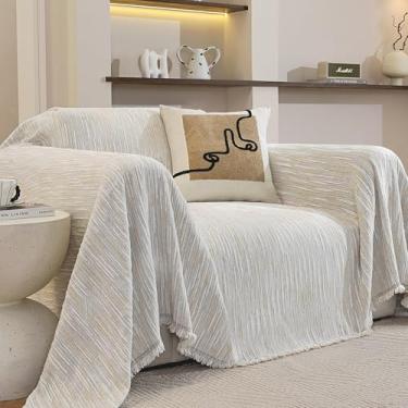 Imagem de ComiComi Capa de sofá para poltrona, branca, lavável, macia, boho, chenille, em forma de L, para animais de estimação, antiarranhões com borlas, 180 x 231 cm