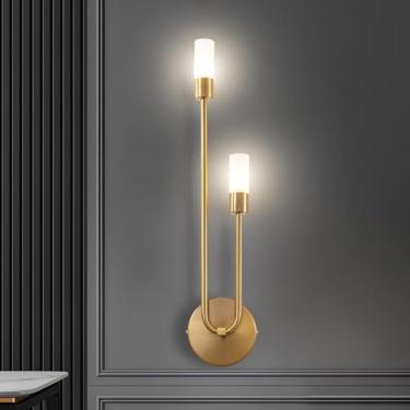 Imagem de Arandela de parede moderna com cúpula de vidro, estilo medieval, para corredor, G9*2, dourada, ideal para quarto, cabeceira, banheiro, sala de estar, penteadeira (colorida).