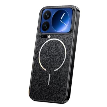 Imagem de POYUFRG Capa magnética para Xiaomi 17 Pro Max/17 Pro/17, Slim Business Lychee Pattern Capa de couro compatível com carregamento sem fio, preta, 17 Pro