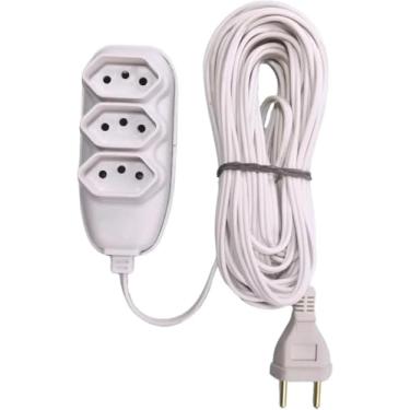Imagem de Lus Extensão Elétrica 3 Tomadas, Cabo 3m ou 2m, Branca, 10A, Compatível com 2 e 3 Pinos (3 Metros)