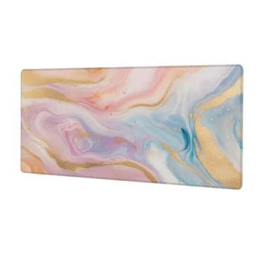 Imagem de Tapete de mouse grande colorido abstrato mármore impermeável protetor de mesa estendido para computador tapete de base de borracha antiderrapante para escritório, computador, teclado, laptop e mesa de