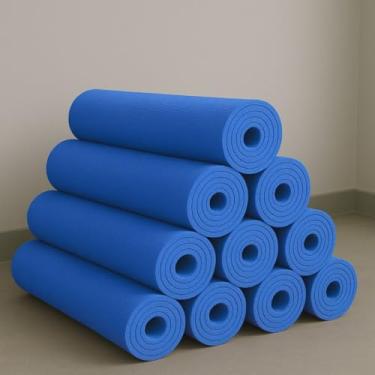 Imagem de Kit 10 Tapete Yoga Colchonete Tatame 1,70m x 55cm x 5mm para Exercício em Casa(Azul,Sem Alça)