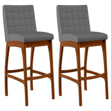 Imagem de Kit 02 Banquetas Altas Cozinha Mila B04 Suede Cinza