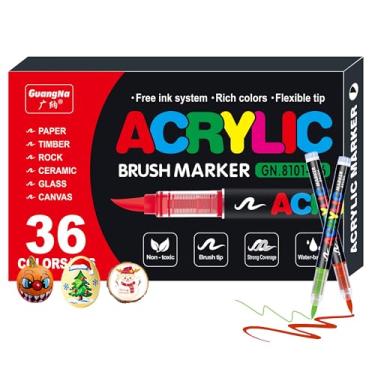 Imagem de Hopesky Marcadores de tinta acrílica de 36 cores – Conjunto de canetas de tinta acrílica vibrante com ponta de pincel para artistas adultos, conjunto de marcadores de pincel com estojo de