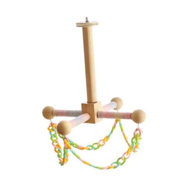 Imagem de IEUDNS Brinquedo giratório interativo para gaiola de, suporte de madeira, brinquedo de enriquecimento ambiental para calopsitas e periquitos.