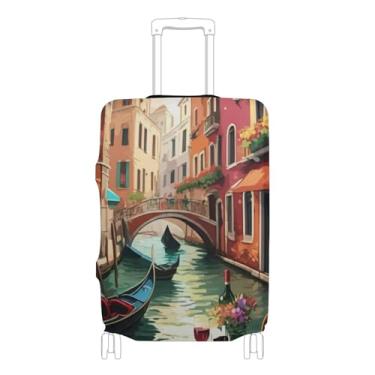Imagem de Joisal Capas de mala, protetor de bagagem, bagagem personalizada, itens essenciais para férias de viagem, românticas, gôndolas de cena do canal veneziano, P, serve para estojo de 45 a 50 cm, Gôndolas
