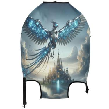 Imagem de Joisal Capa para mala de viagem com céu e nuvem de pássaro azul fofo protetor de bagagem essencial para férias especial, nuvem céu pássaro azul legal, L, Fits 26-28 Inch Case, Capa de mala