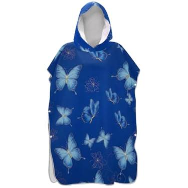 Imagem de Joisal Blue Butterflies Surf Poncho Trocador para Adultos Praia Banho com Capuz Toalhas Plus Size Unissex Adulto Poncho com Capuz