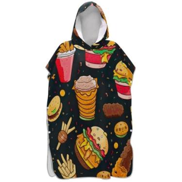 Imagem de Joisal Roupão absorvente para adultos poncho de surfe praia banho com capuz desenhos animados hambúrguer unissex adulto poncho com capuz