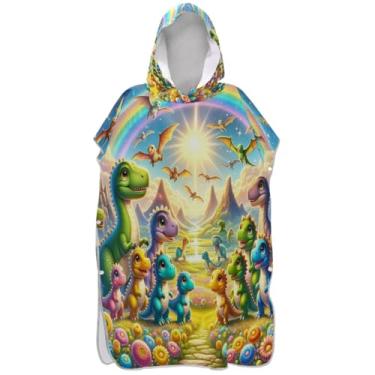 Imagem de Joisal Poncho de surf de dinossauros fofos de desenho animado para adultos mudando de roupão, de secagem rápida, poncho masculino e feminino, com capuz, estampa de toalha de praia