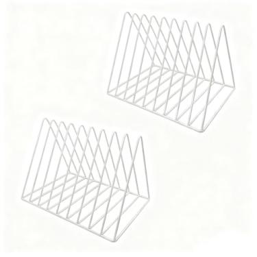 Imagem de MIAO YUAN 2 peças de porta-revistas triangulares de mesa, organizador de arquivos e suporte de pasta de metal de ferro com 9 compartimentos para escritório, rack de armazenamento moderno para