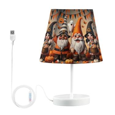 Imagem de Joisal Linda luminária de mesa LED com gnomos de Halloween com abajur de linho, luzes de quarto, decoração de mesa