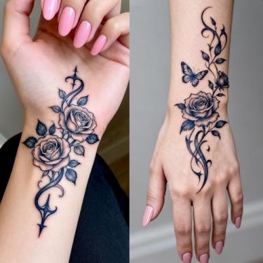 Imagem de 2 peças de tatuagens minimalistas semipermanentes de suco de ervas vintage ondulado borboleta dia a dia presente de férias ombro pescoço braço perna clavícula corpo adesivo de tatuagem impermeável