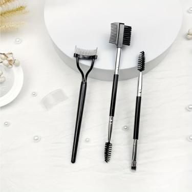 Imagem de Conjunto de 3 ferramentas de maquiagem para os olhos, pincel de sobrancelha e pente com spoolie, ferramenta separadora de cílios, pincel de detalhe angular para cuidados com rímel