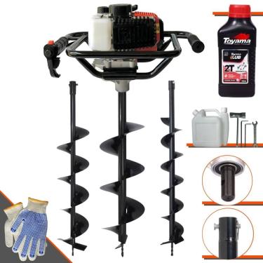 Imagem de Perfurador de Solo Profissional Vant VPS-52 À Gasolina 2HP de Potência 52cc 6.500rpm + Conjunto de Brocas 80x10, 80x15 e 80x20 + ÓLEO TOYAMA 2T