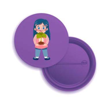 Imagem de Broches com Alfinete de Personagem de Desenho Animado, Menina com Planta, Design Fofo, Botões Redondos, 10 Peças (10, Roxo)