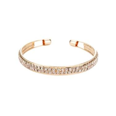 Imagem de Bracelete Feminino Joia Pulseira Aberta 2 Camadas de Strass Cor:Dourad
