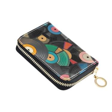 Imagem de Carteiras femininas engraçadas pequenas e fofas com porta-cartões com bloqueio de RFID, discos de vinil de desenhos animados vintage, carteira colorida com zíper e bolso para moedas