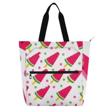 Imagem de GAIGEO Linda sacola feminina vermelha e branca melancia para trabalho, lona, zíper, bolsa de praia, linda bolsa infantil com compartimentos