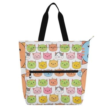 Imagem de Linda bolsa de trabalho de gato de desenho animado para mulheres, bolsa de lona para escola universitária, bolsas de tecido, bolsas para amantes de livros, presentes